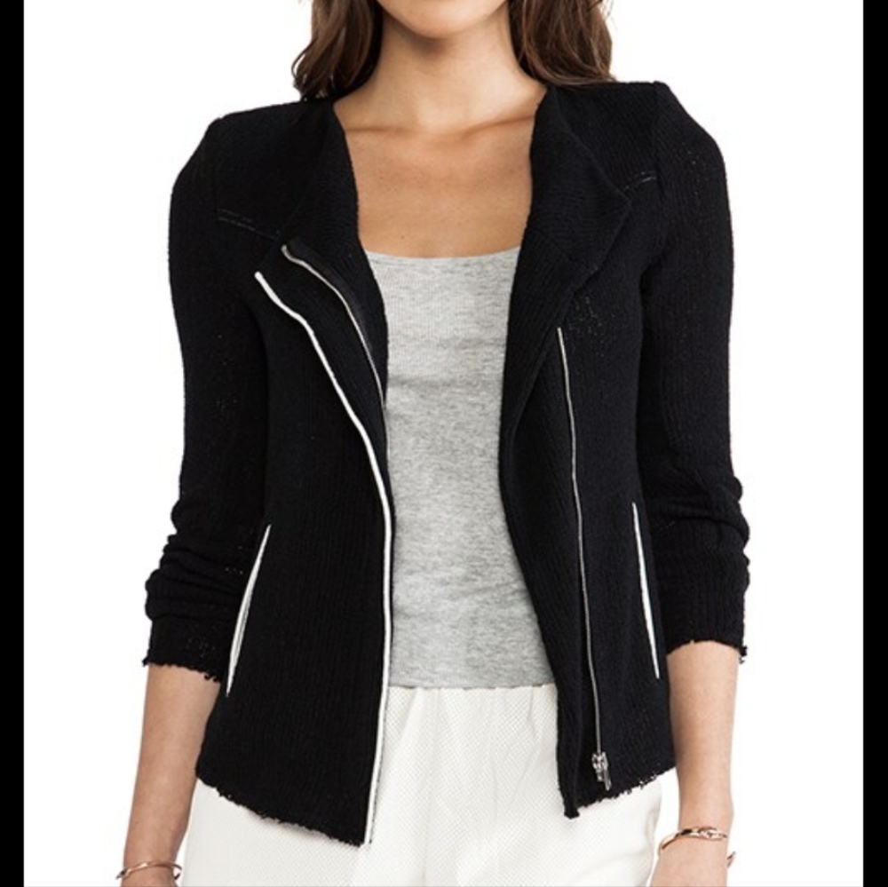 IRO Black Dana Moto Leather Trim Knit Jacket